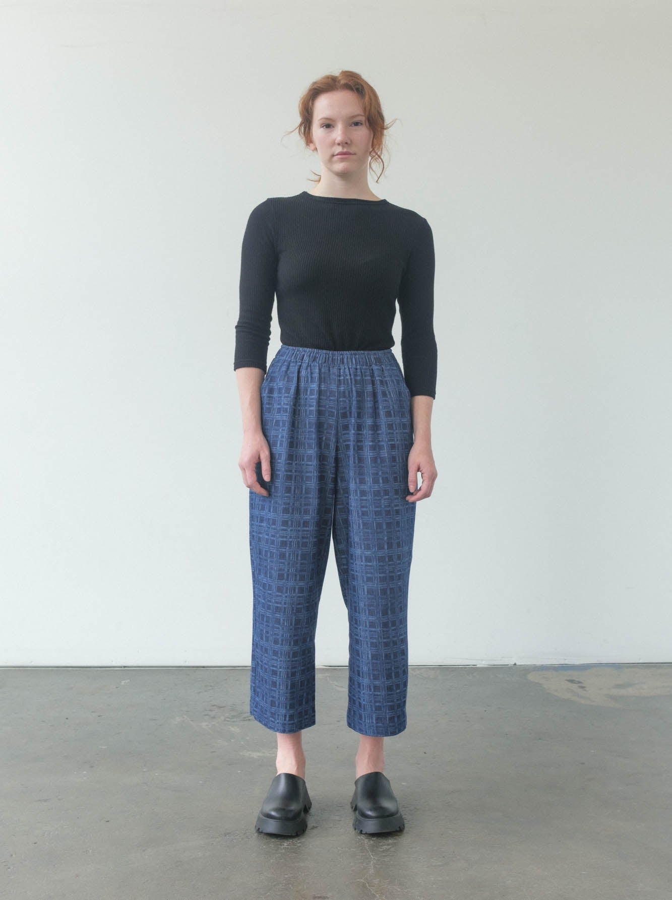 Roz Trouser in Denim Discharged Plaid