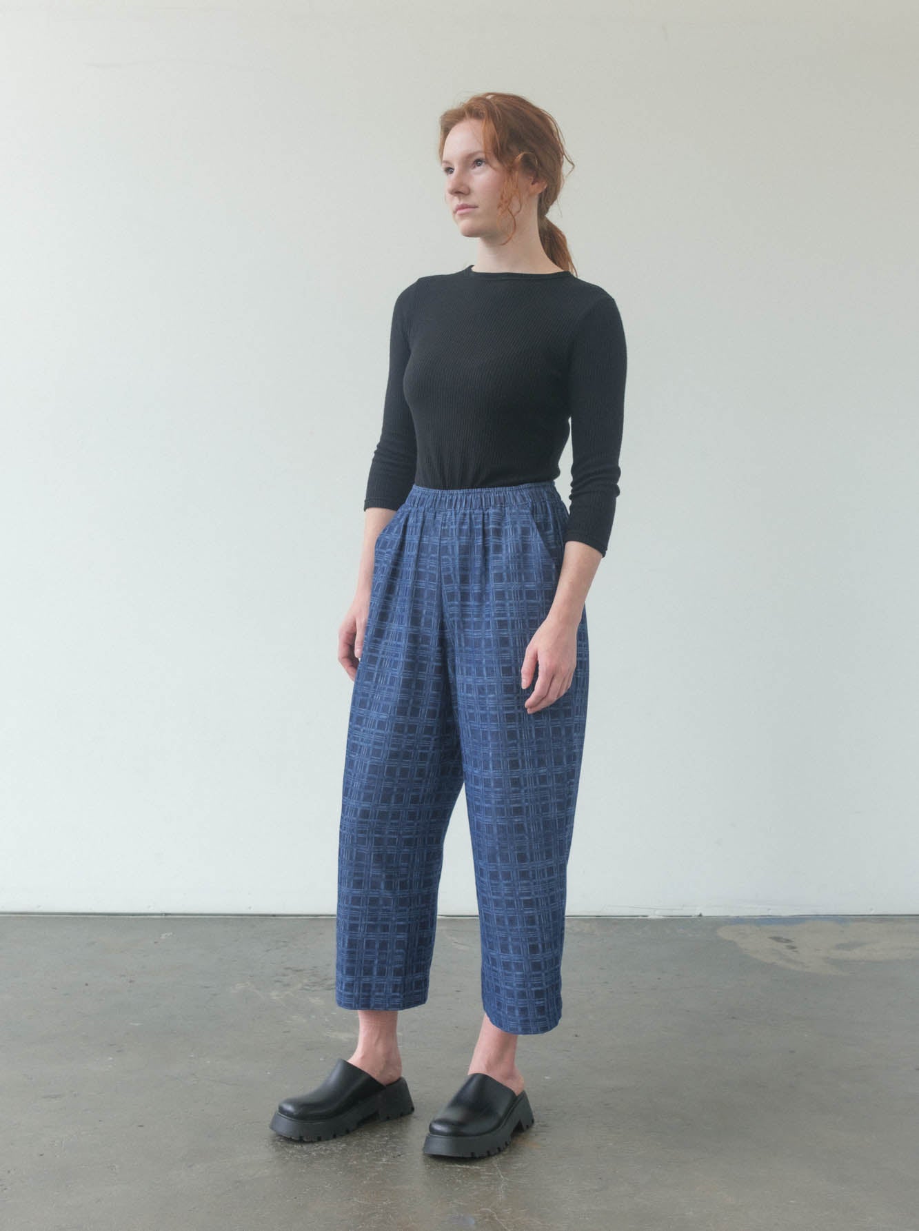 Roz Trouser in Denim Discharged Plaid