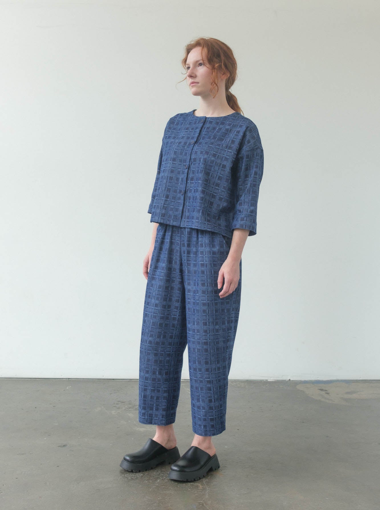 Tilda Top in Denim Discharged Plaid