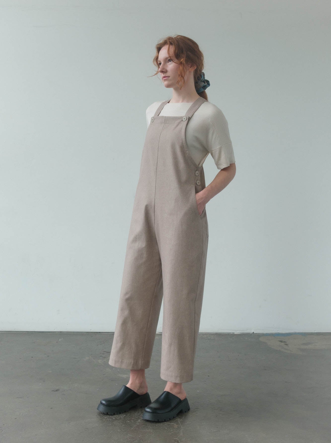 Noemi Overalls in Mushroom Brushed Twill