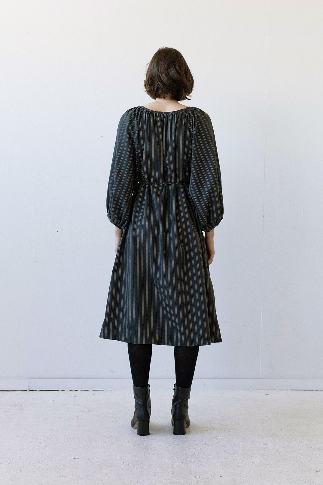 SAMPLE SALE - Prisca Dress in Charcoal Pinstripe - MEDIUM