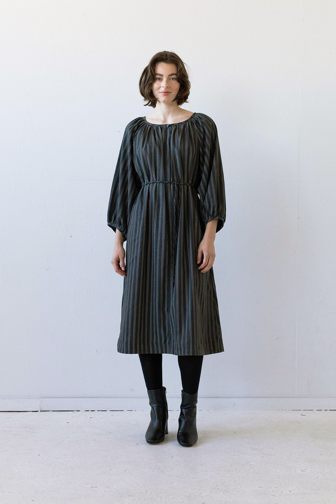 SAMPLE SALE - Prisca Dress in Charcoal Pinstripe - MEDIUM