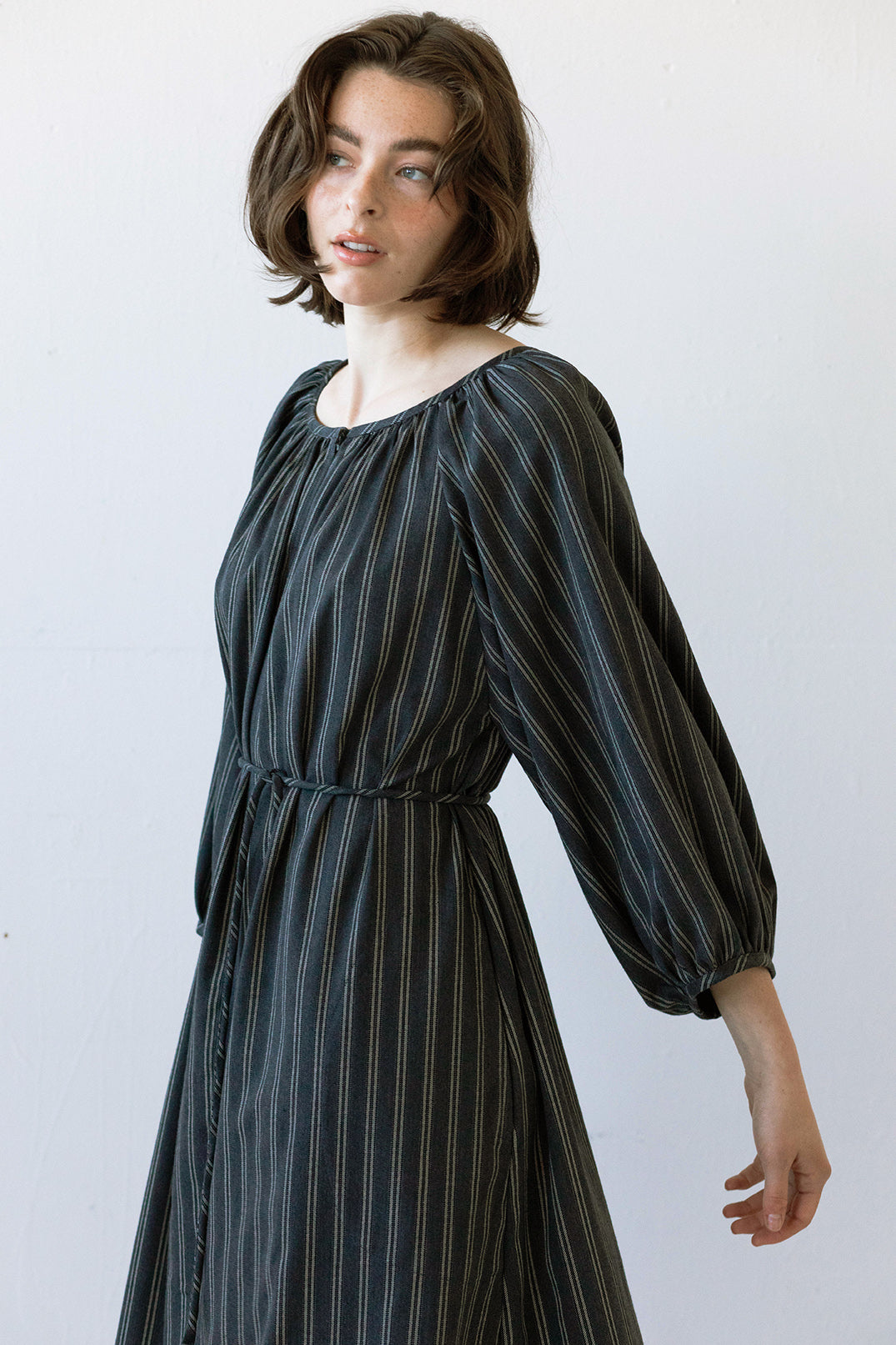 SAMPLE SALE - Prisca Dress in Charcoal Pinstripe - MEDIUM