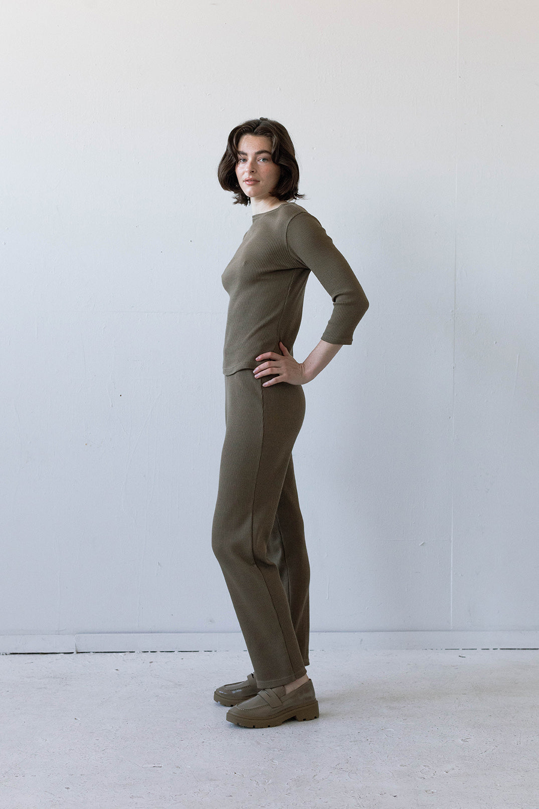 SAMPLE SALE - Elio Lounge Pant in Camel Rib Knit - SMALL/LONG