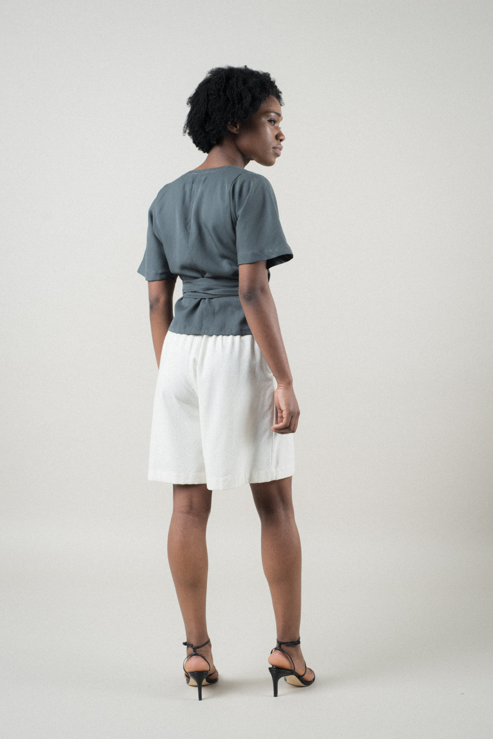 SAMPLE SALE - Ramona Wrap Top (Short Sleeve) in Graphite - SMALL