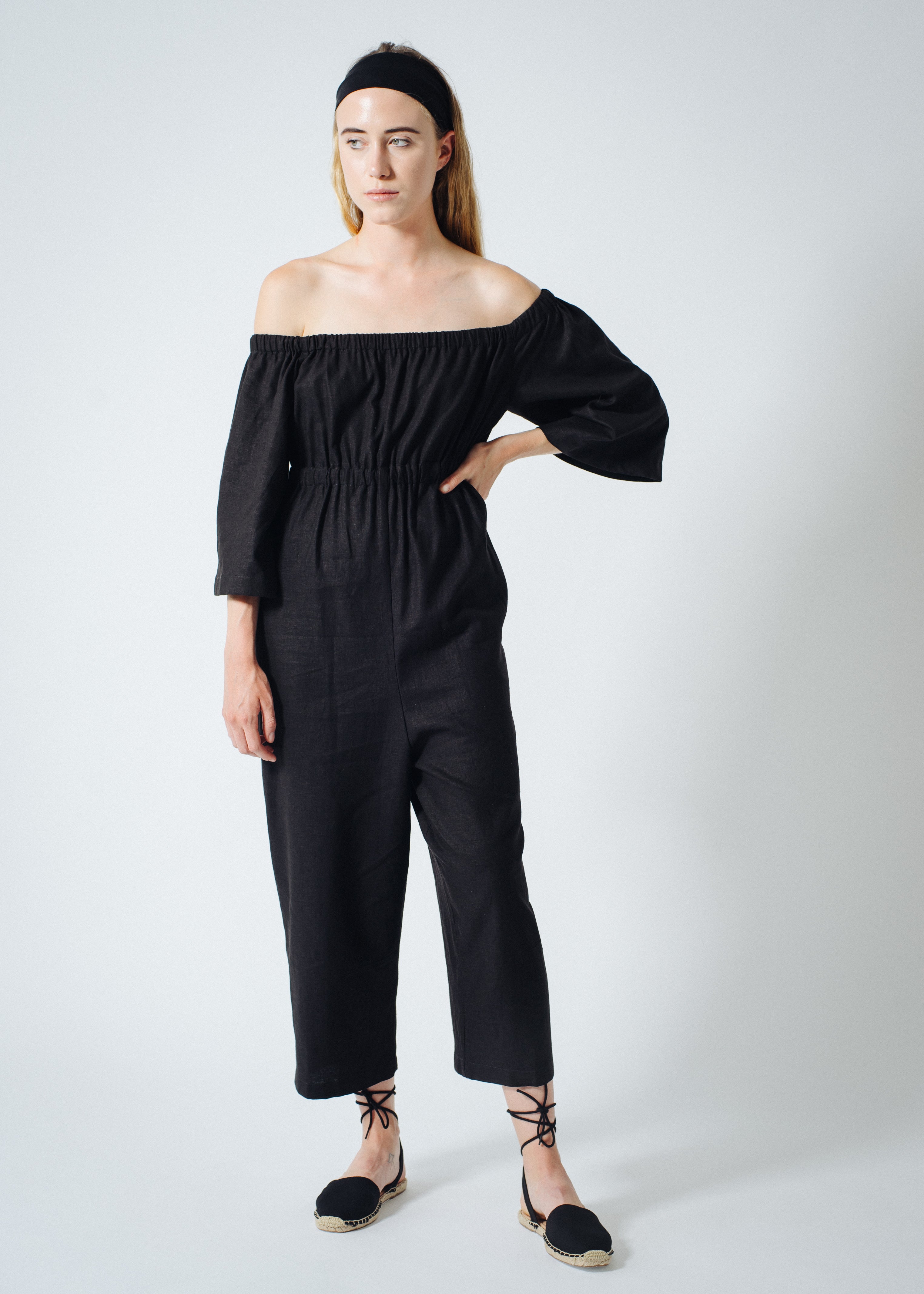 SAMPLE SALE - Brisa Jumpsuit in Black Linen - SMALL