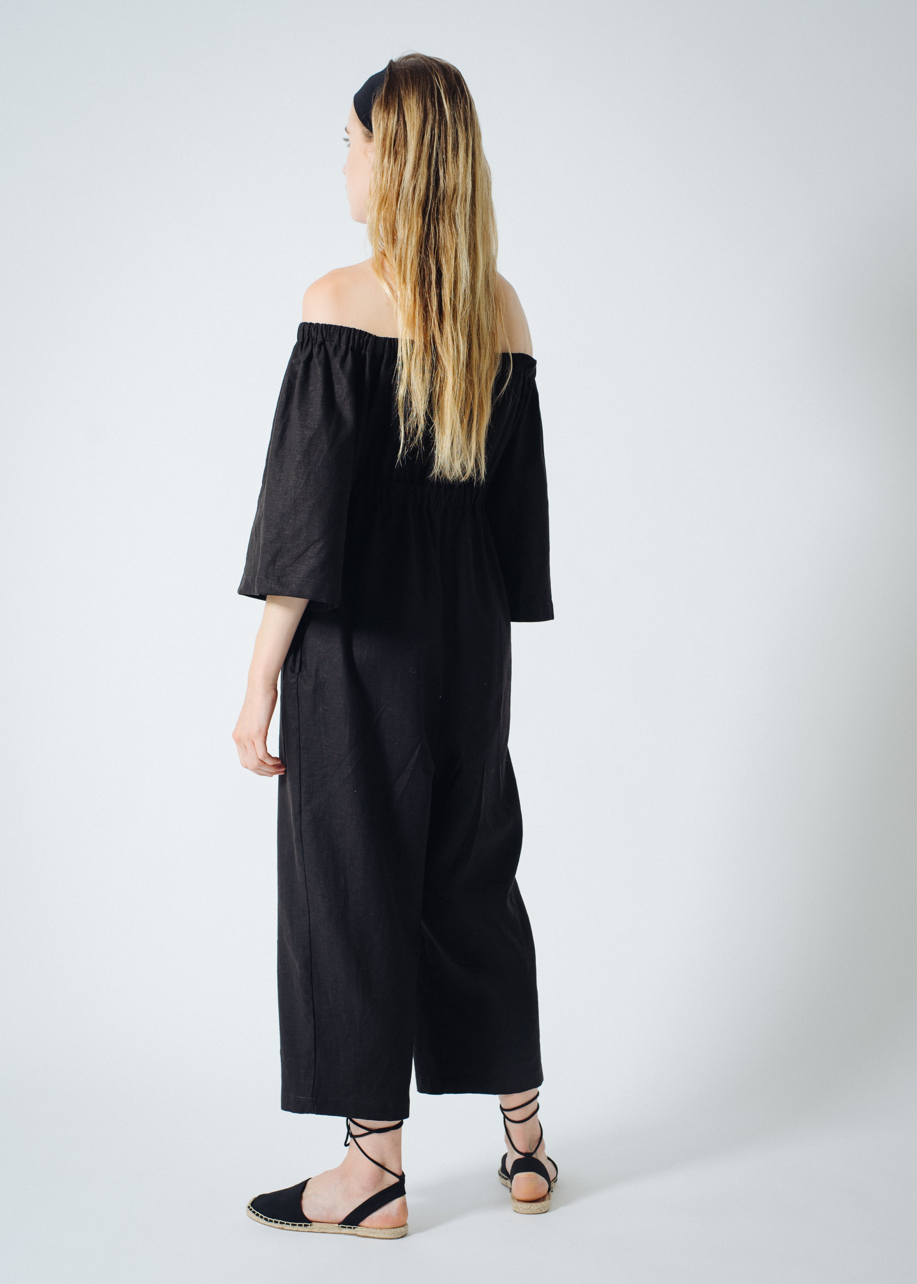 SAMPLE SALE - Brisa Jumpsuit in Black Linen - SMALL