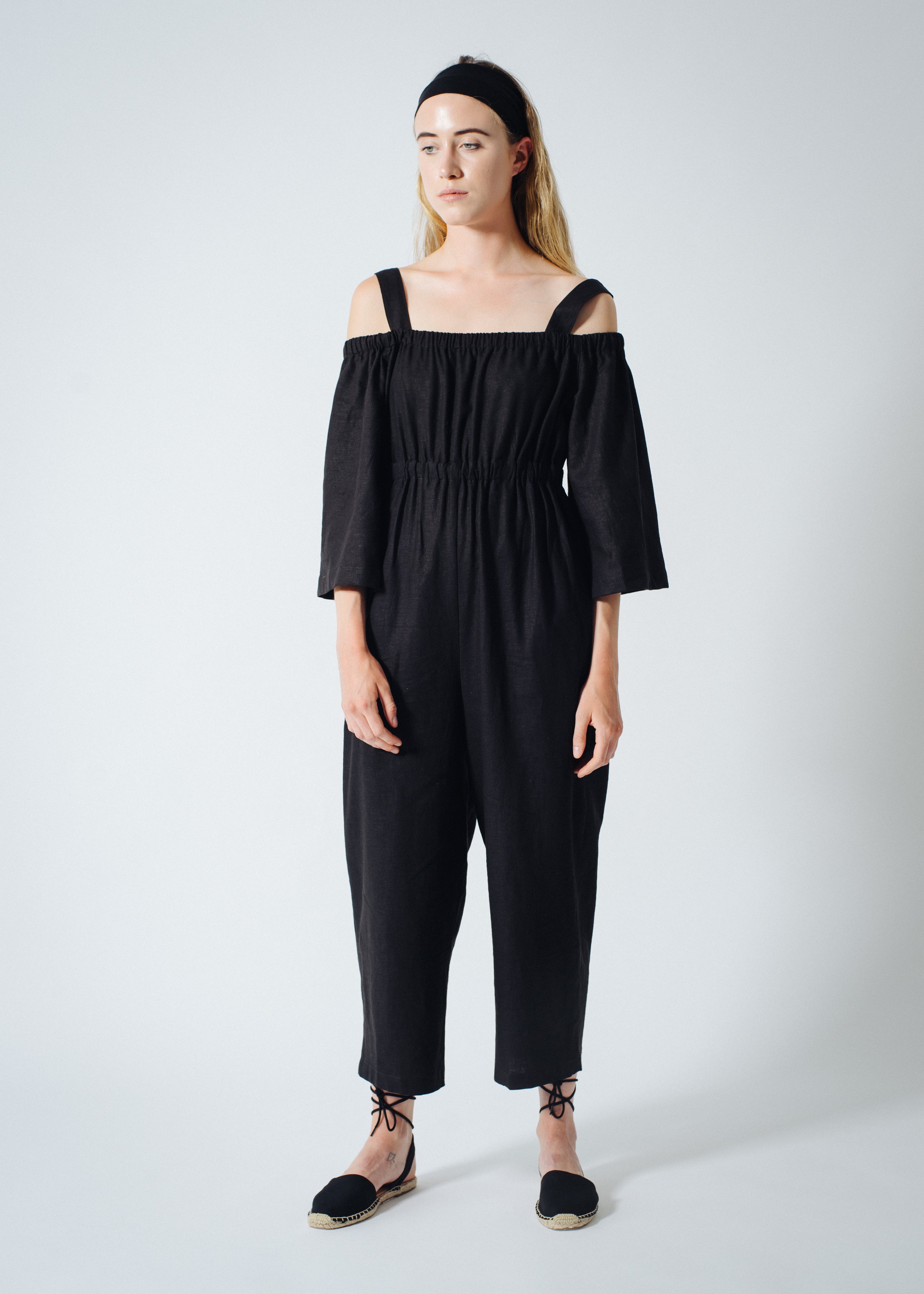 SAMPLE SALE - Brisa Jumpsuit in Black Linen - SMALL