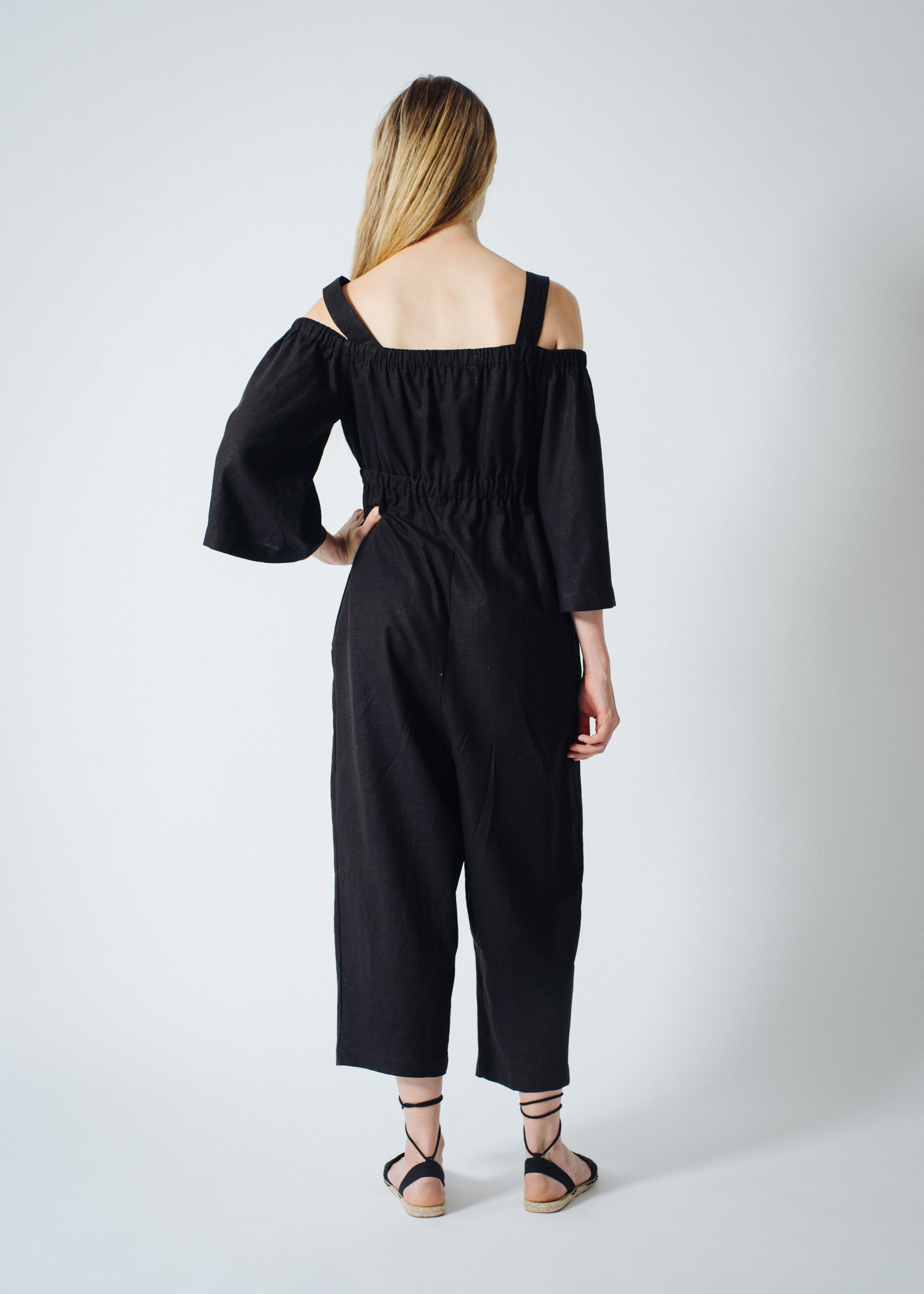 SAMPLE SALE - Brisa Jumpsuit in Black Linen - SMALL