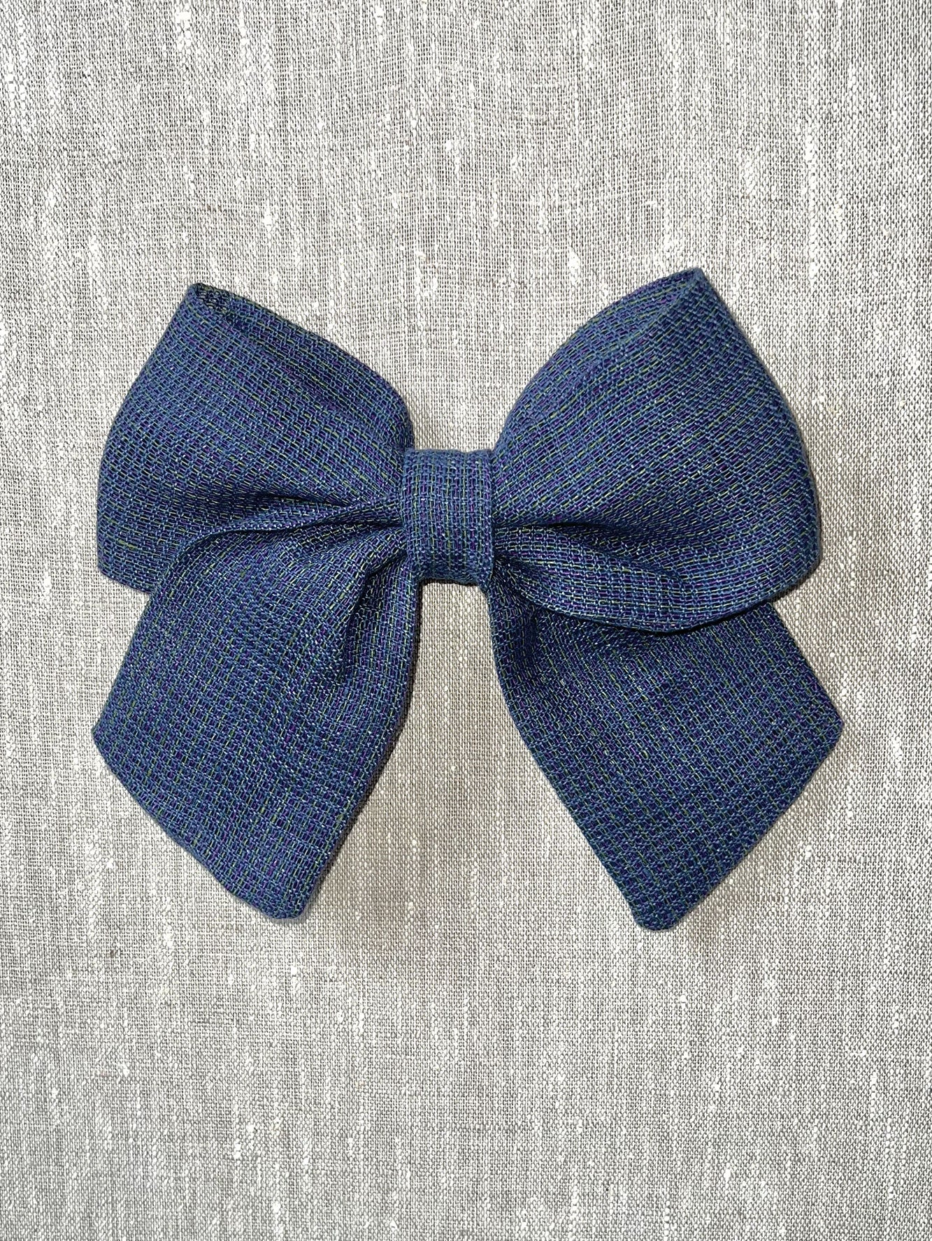 Sailor Bow Barrette in Blueberry Linen