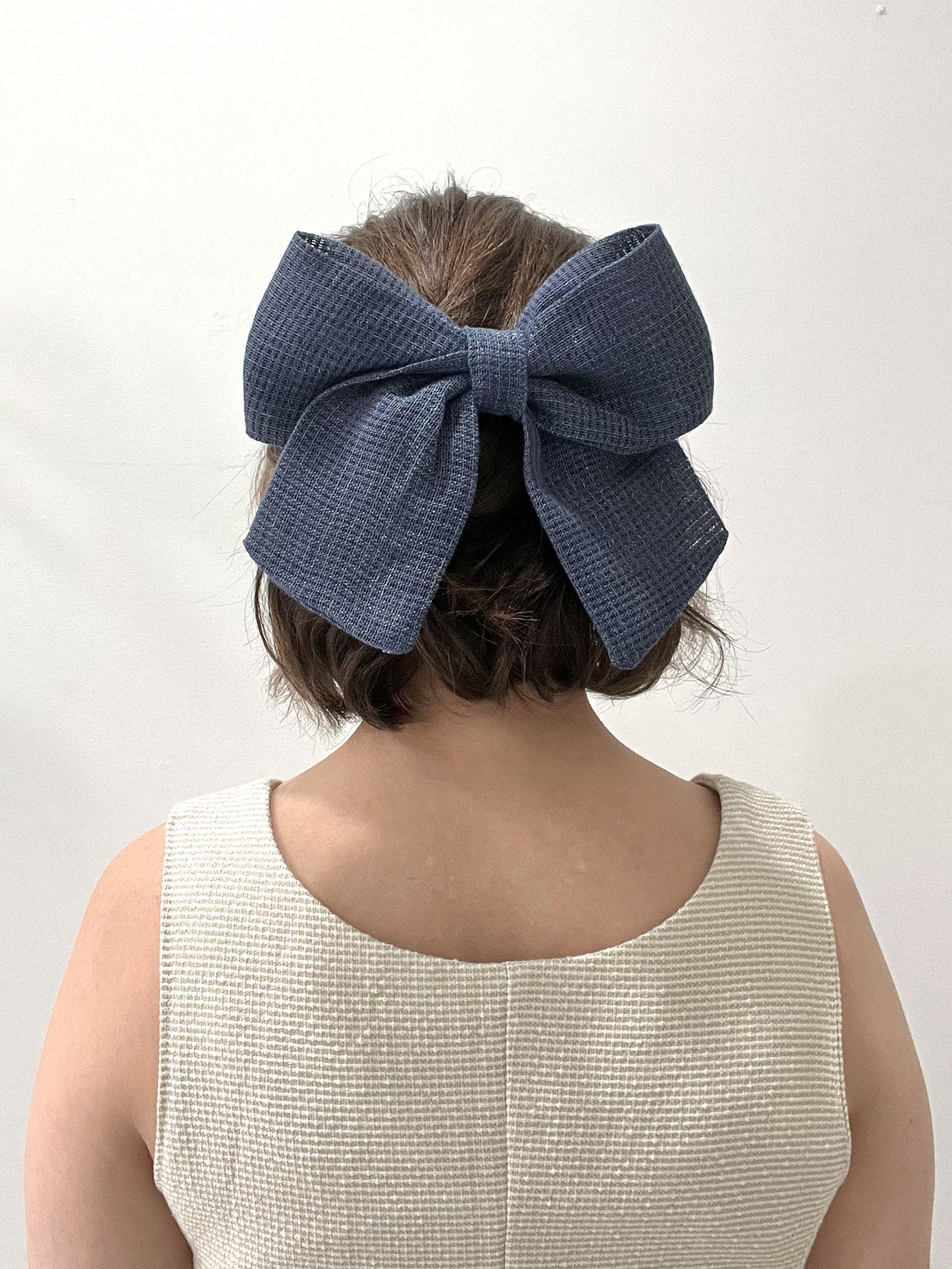 Sailor Bow Barrette in Blueberry Linen