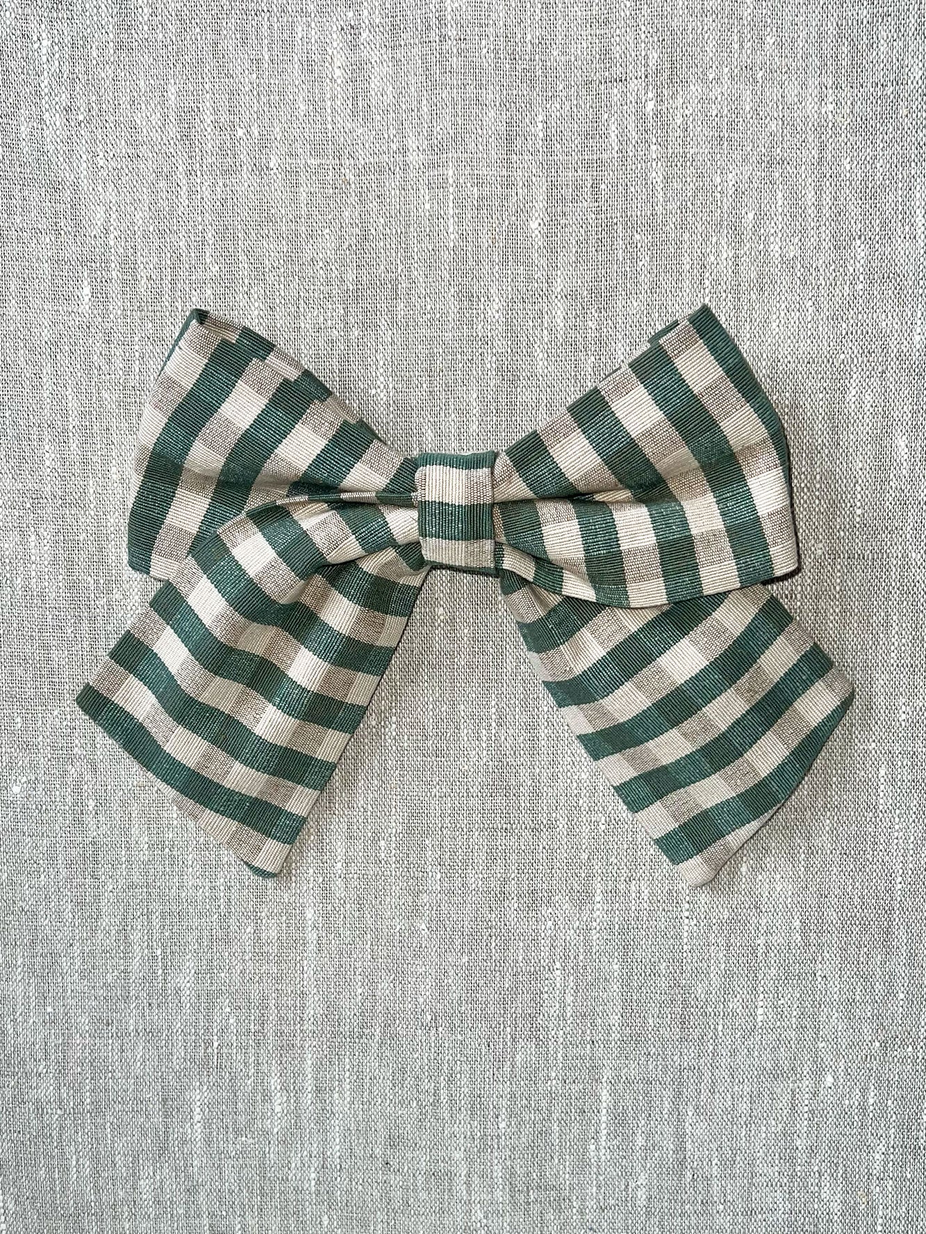 Sailor Bow Barrette in Olive Gingham