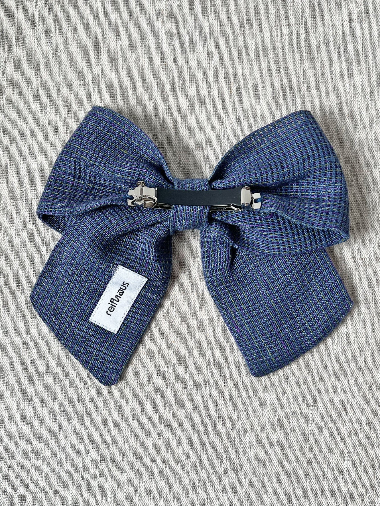 Sailor Bow Barrette in Blueberry Linen